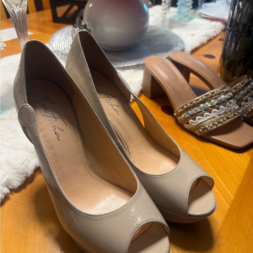 Marc Fisher Women's Beige Peep Toe Heels